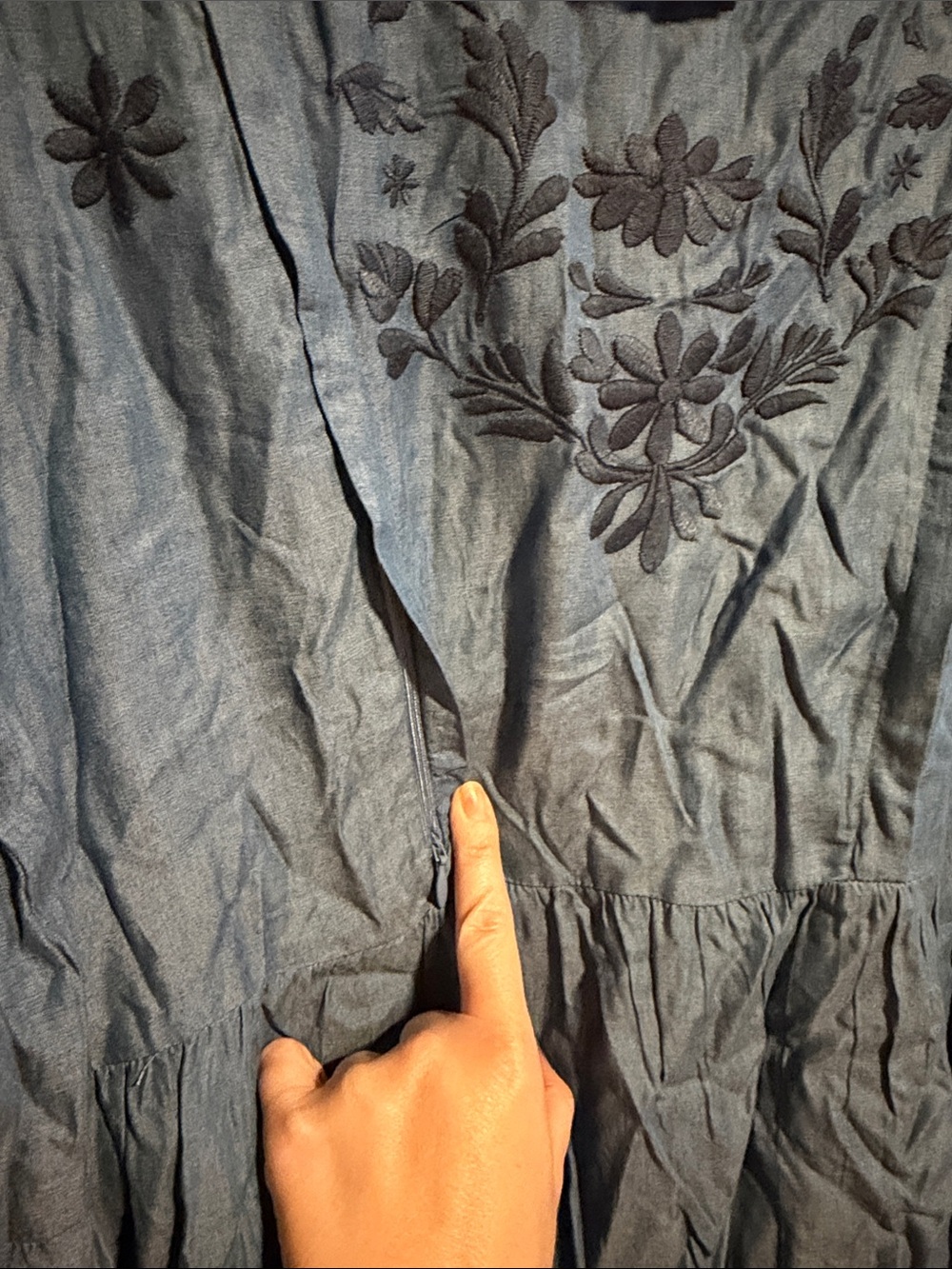 Seraphine Maternity/Nursing Blue Embroidered Long Sleeve Dress - Picture 3 of 5